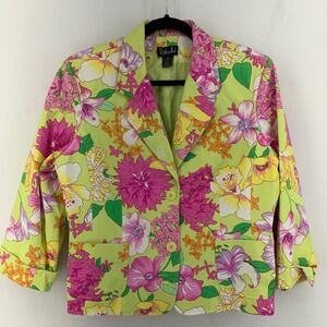 Artsy Multicolor Womens 16 Floral Blazer Jacket Dopamine Maximalist Tropical